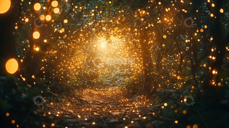 高清大图下载【趣麦麦图】萤火虫森林小路