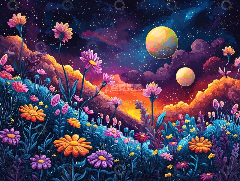 高清大图下载【趣麦麦图】梦幻星空花海