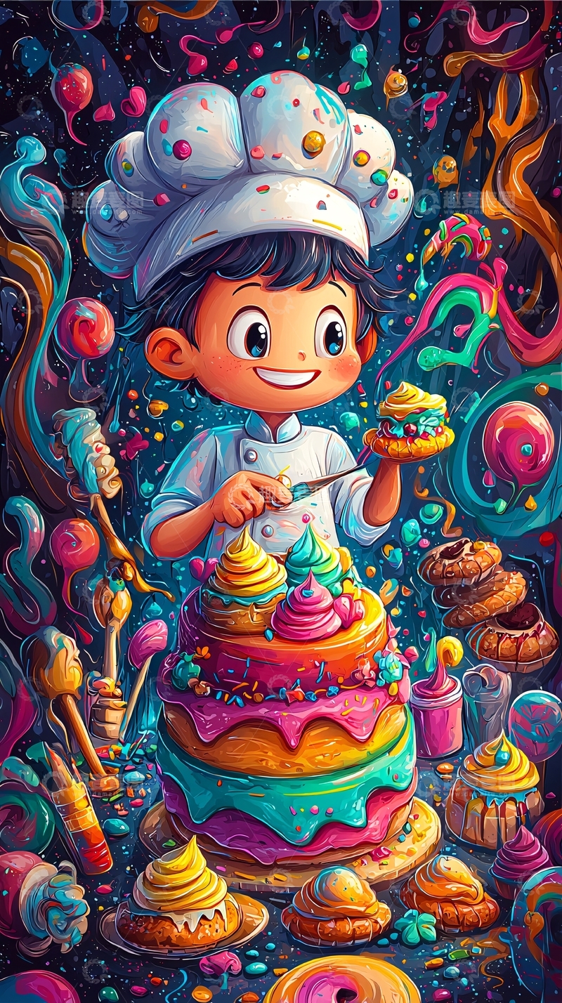 高清大图下载【趣麦麦图】可爱男孩制作蛋糕