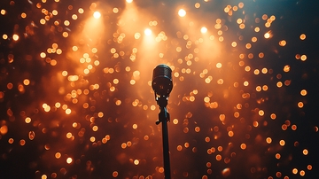 舞台灯光下的麦克风