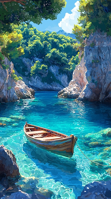 小船碧水峡湾风景