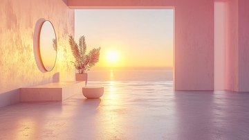 粉色系极简海景房间