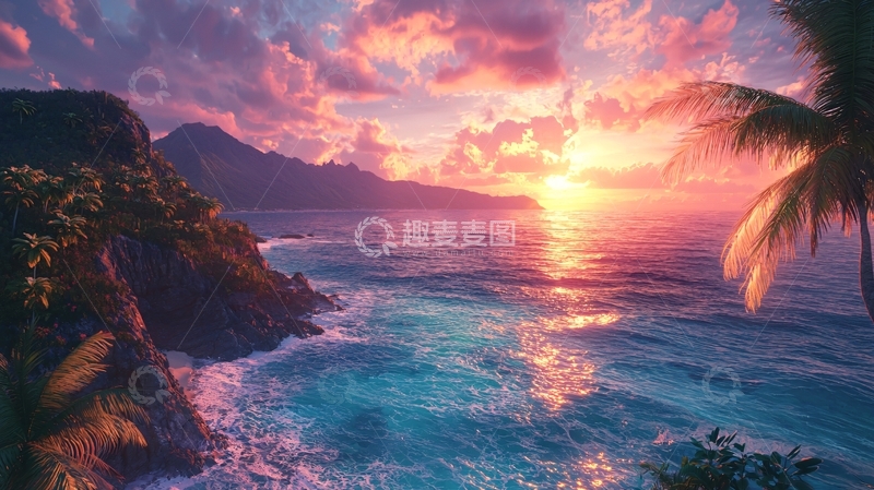 高清大图下载【趣麦麦图】海边日落风景