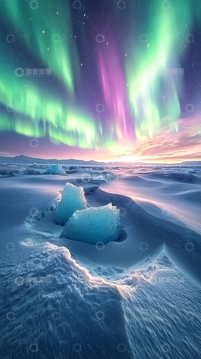 高清大图下载【趣麦麦图】极光冰川雪地美景