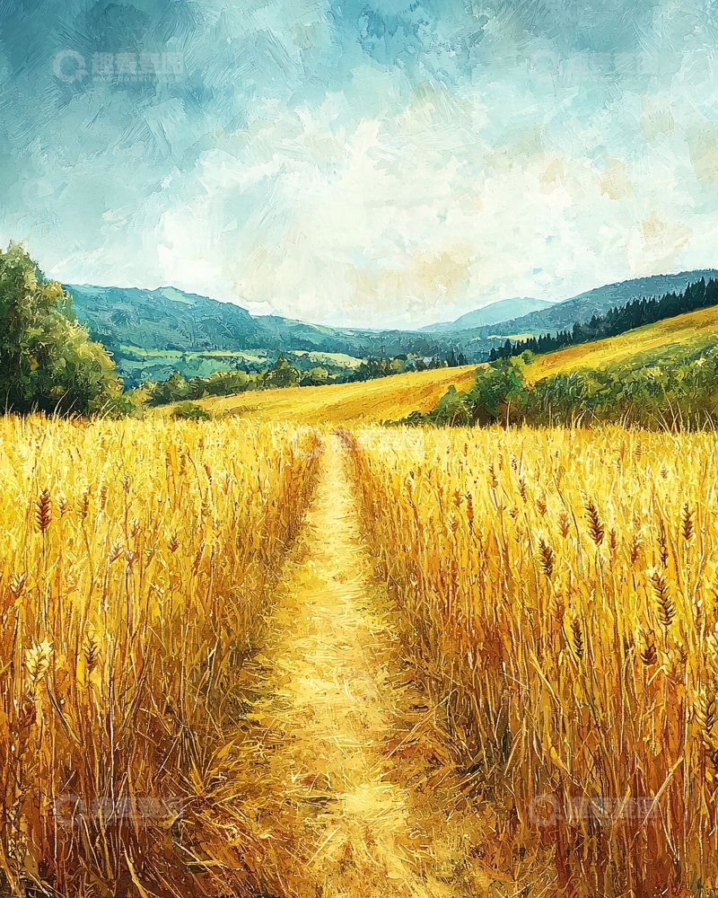 高清大图下载【趣麦麦图】金色麦田中的小路