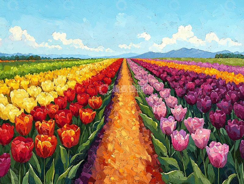 高清大图下载【趣麦麦图】彩虹郁金香田野