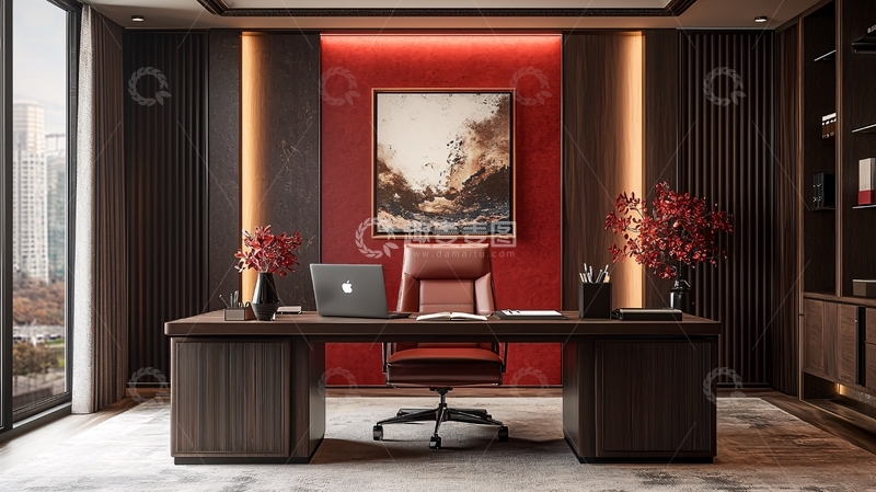 高清大图下载【趣麦麦图】高级红棕色总裁办公室
