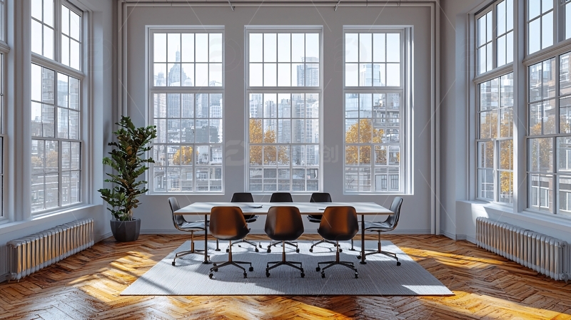 明亮落地窗会议室