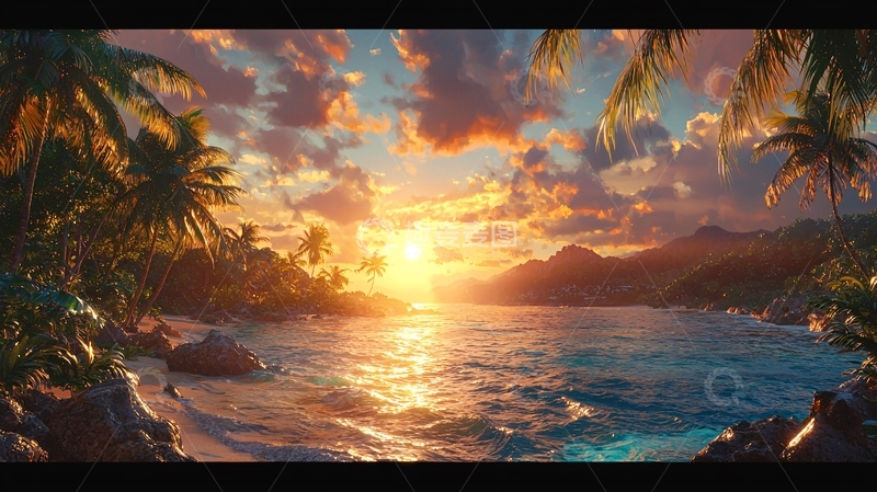 高清大图下载【趣麦麦图】热带海滩日落美景