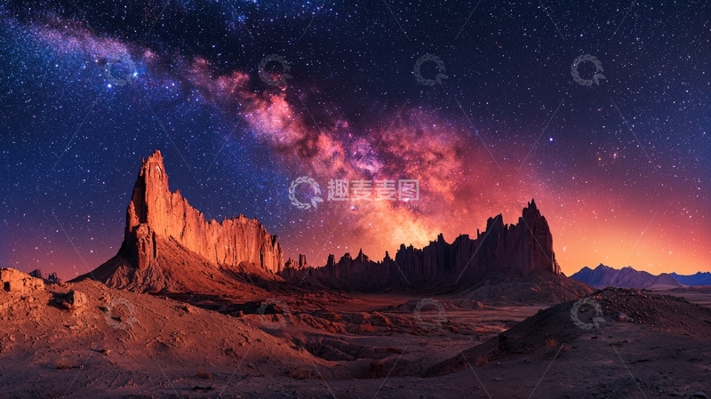高清大图下载【趣麦麦图】星空下的红色山脉