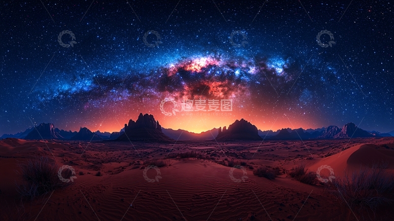 高清大图下载【趣麦麦图】壮丽星空下的荒漠景观
