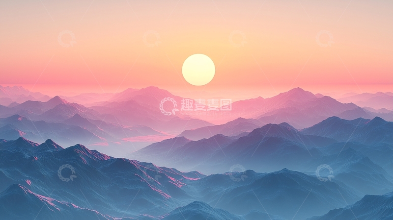 高清大图下载【趣麦麦图】粉色日出山脉