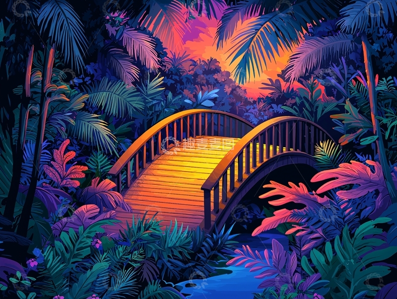 高清大图下载【趣麦麦图】热带雨林中的木桥