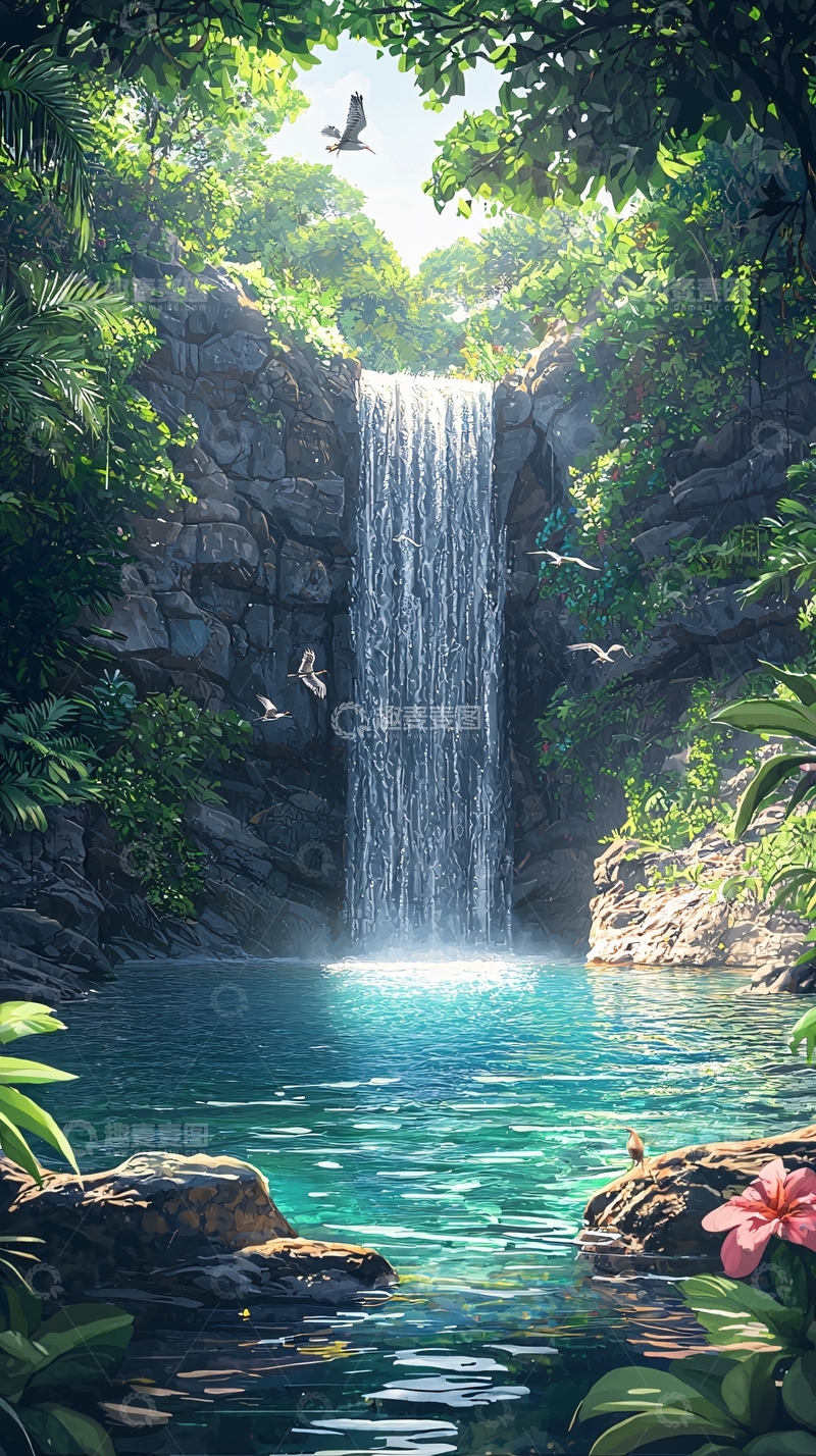 高清大图下载【趣麦麦图】热带雨林瀑布
