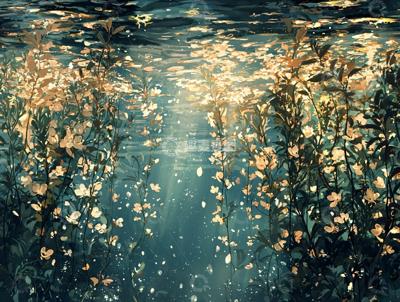 高清大图下载【趣麦麦图】水下植物光线穿透