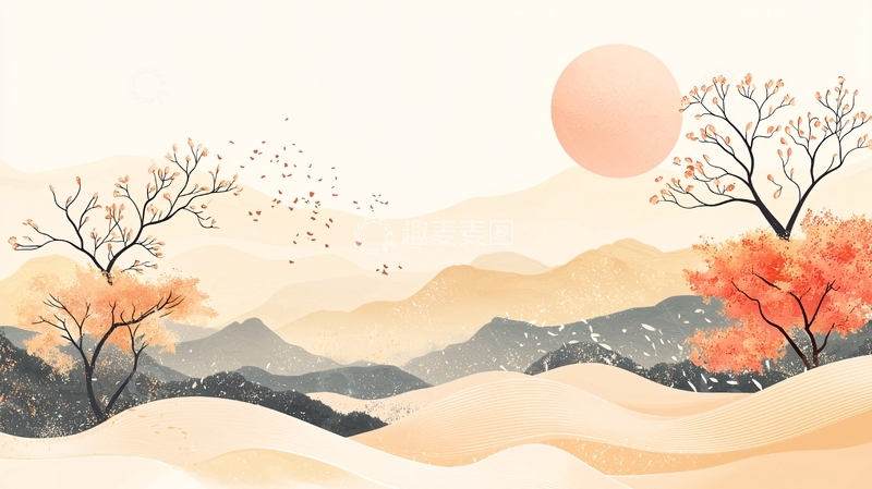 高清大图下载【趣麦麦图】极简日式意境山水画