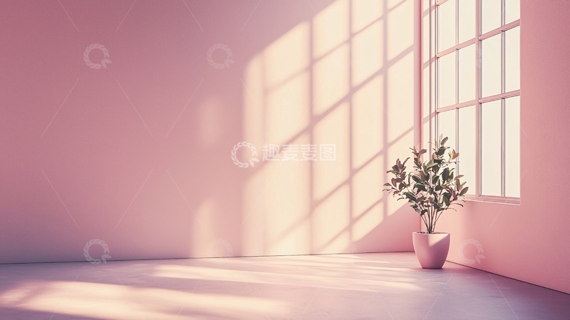 高清大图下载【趣麦麦图】粉色房间阳光透过窗户