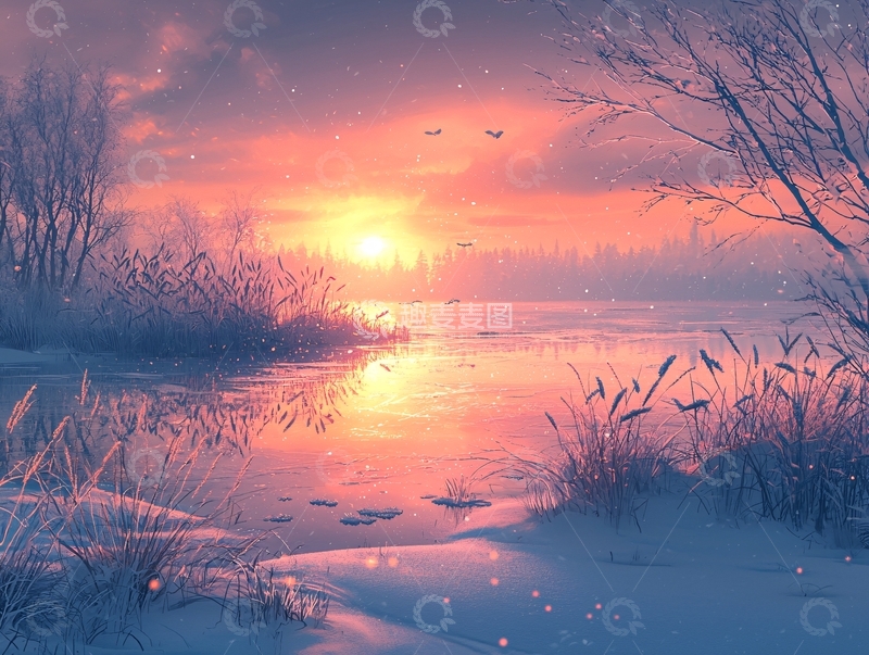 高清大图下载【趣麦麦图】冬日暖阳下的冰河