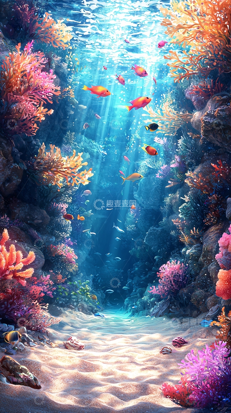 高清大图下载【趣麦麦图】阳光照射下的珊瑚礁