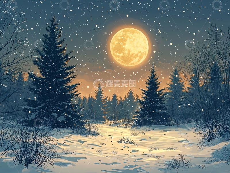 高清大图下载【趣麦麦图】冬夜雪景