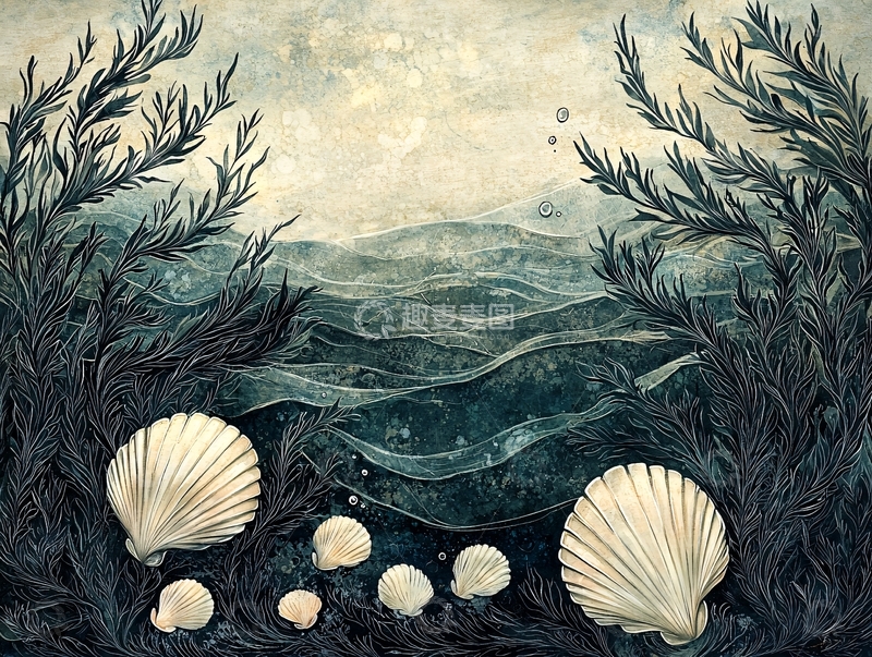 高清大图下载【趣麦麦图】海底植物与贝壳