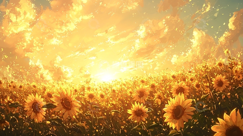 高清大图下载【趣麦麦图】向日葵花田日落