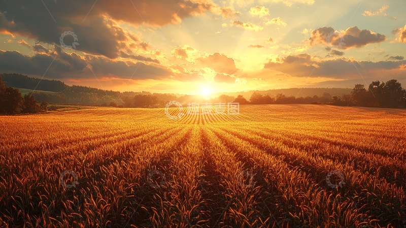 高清大图下载【趣麦麦图】金色麦田日落