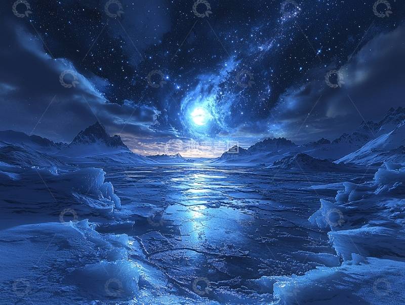 高清大图下载【趣麦麦图】冰雪覆盖的星球夜景
