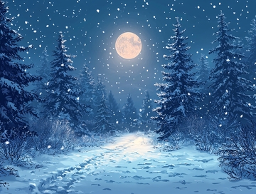 雪夜森林的月亮