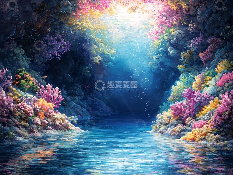 高清大图下载【趣麦麦图】梦幻海底珊瑚洞穴