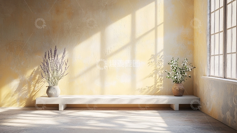 高清大图下载【趣麦麦图】阳光洒进房间的简约长凳