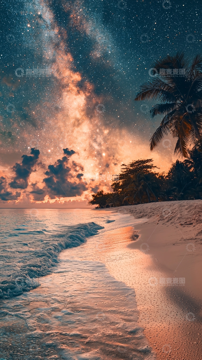 高清大图下载【趣麦麦图】海边星空日落椰树唯美景色