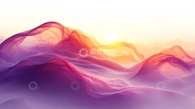 高清大图下载【趣麦麦图】梦幻紫色丝绸山峦日出
