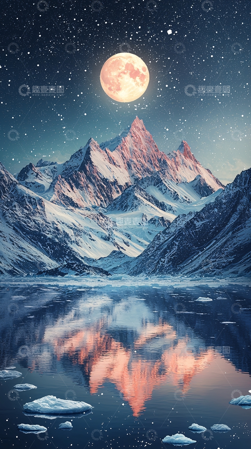 高清大图下载【趣麦麦图】星空下的雪山湖泊24