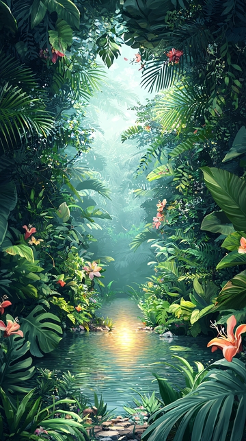 热带雨林小溪美景