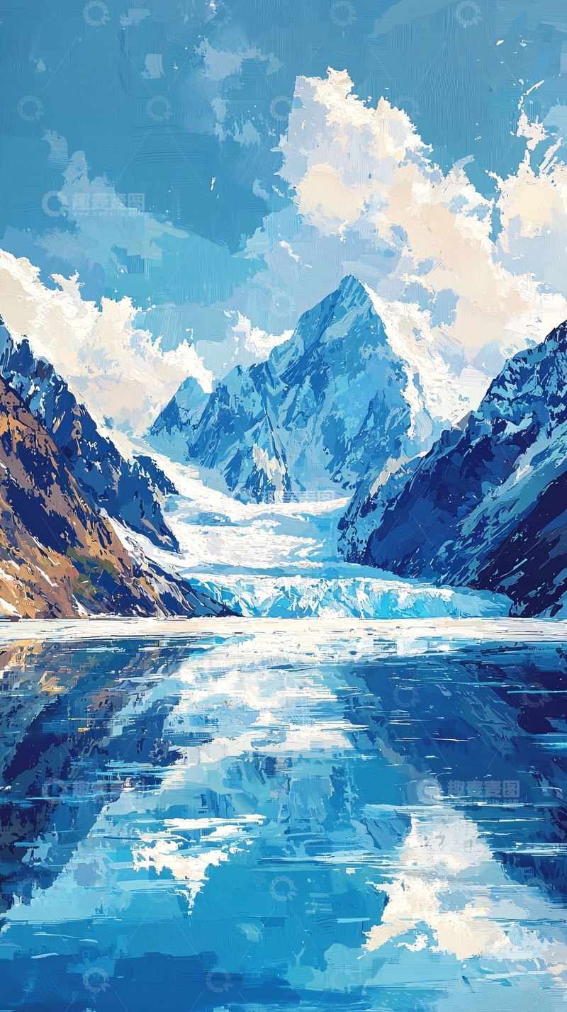 高清大图下载【趣麦麦图】冰雪覆盖的山峰与湖泊倒影