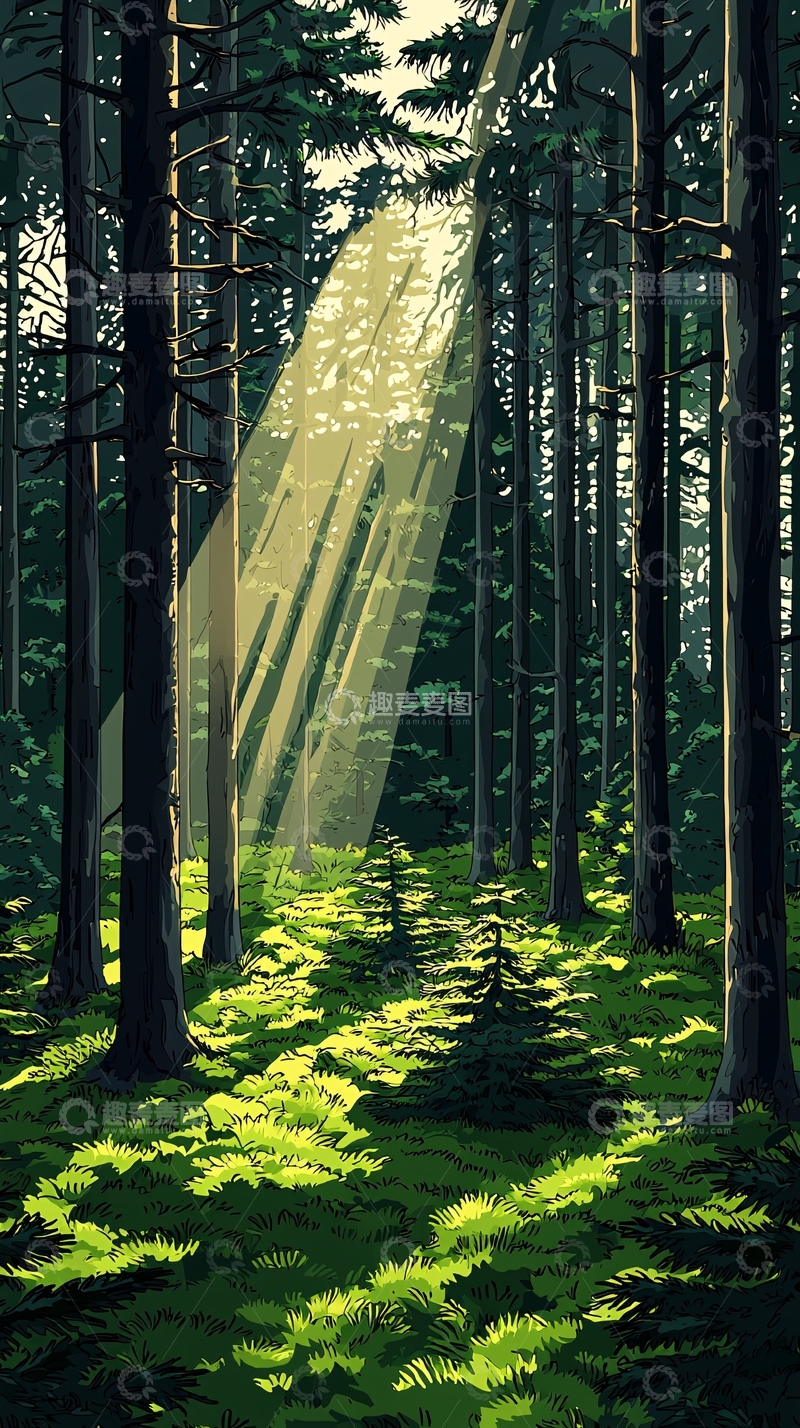 高清大图下载【趣麦麦图】阳光穿透森林