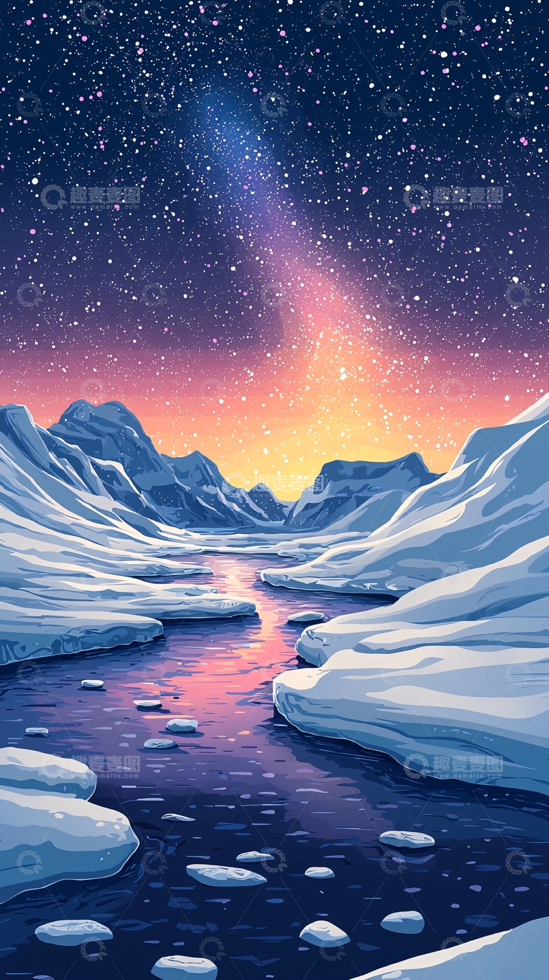 高清大图下载【趣麦麦图】冰雪山河的绚丽星空