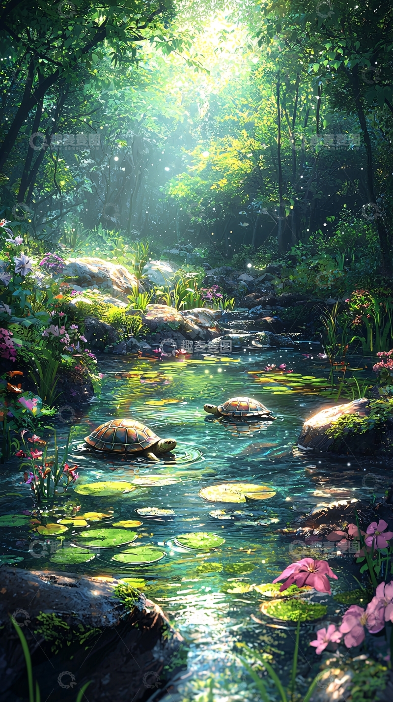 高清大图下载【趣麦麦图】光影斑驳的森林小溪