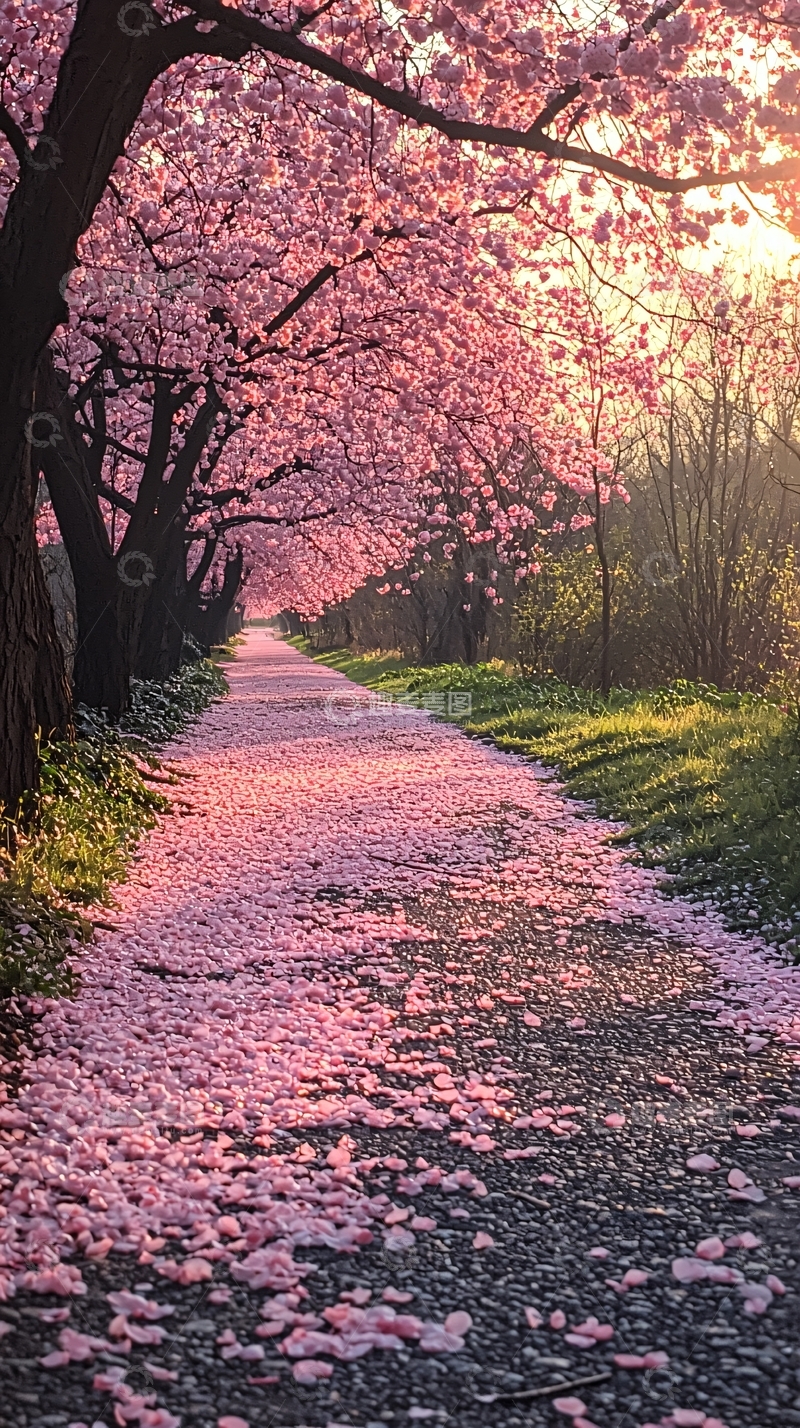 高清大图下载【趣麦麦图】樱花树下的道路