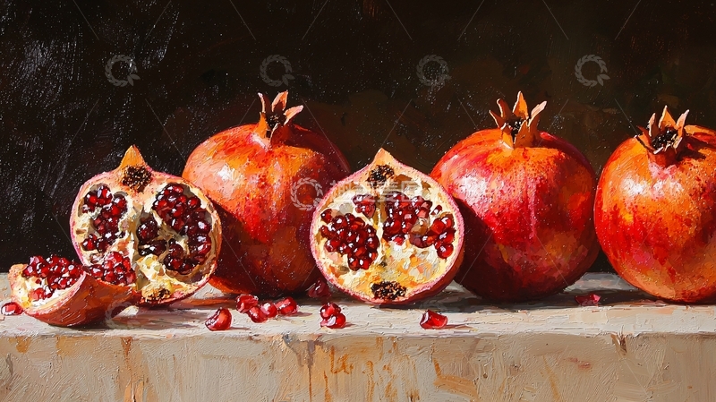 高清大图下载【趣麦麦图】石榴静物写生