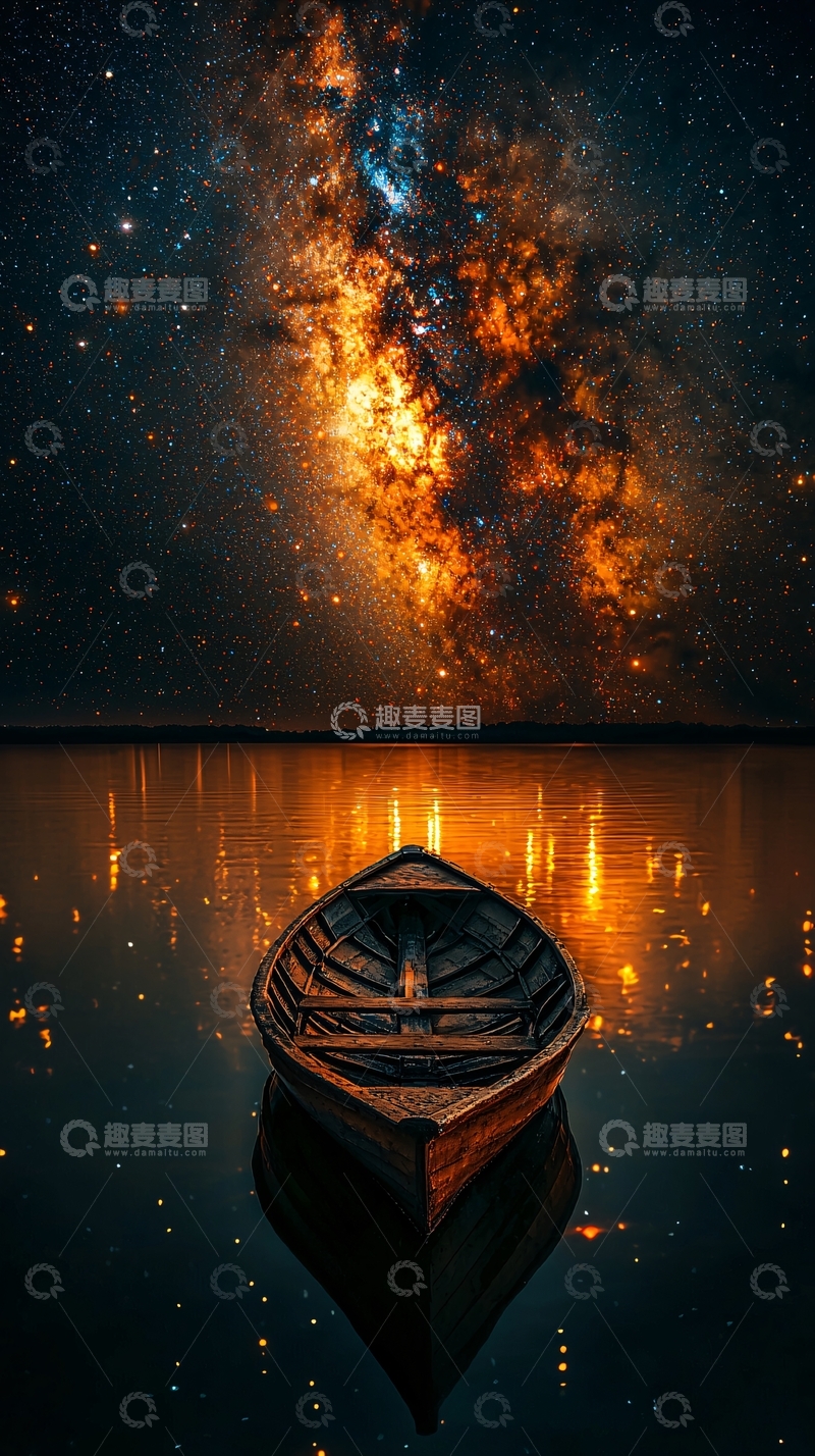高清大图下载【趣麦麦图】星空下的独木舟