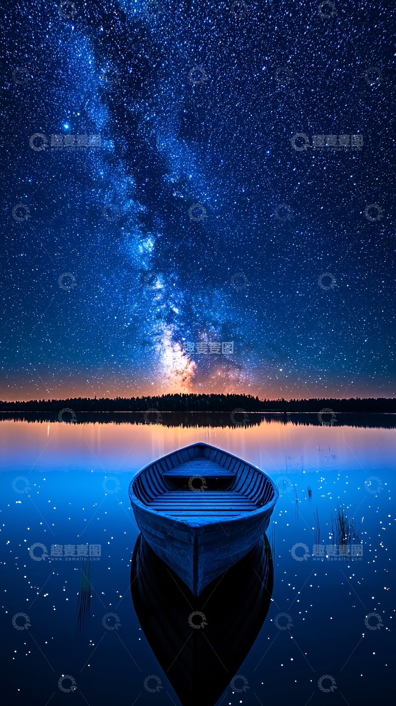 高清大图下载【趣麦麦图】星空下的独木舟