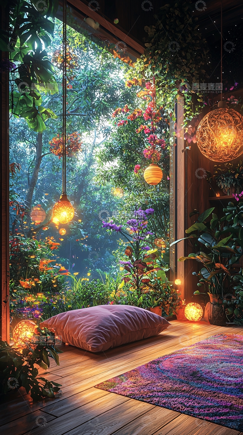 高清大图下载【趣麦麦图】室内花园绿意盎然