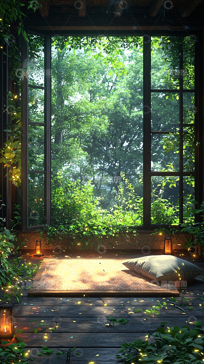高清大图下载【趣麦麦图】窗外绿意盎然的房间