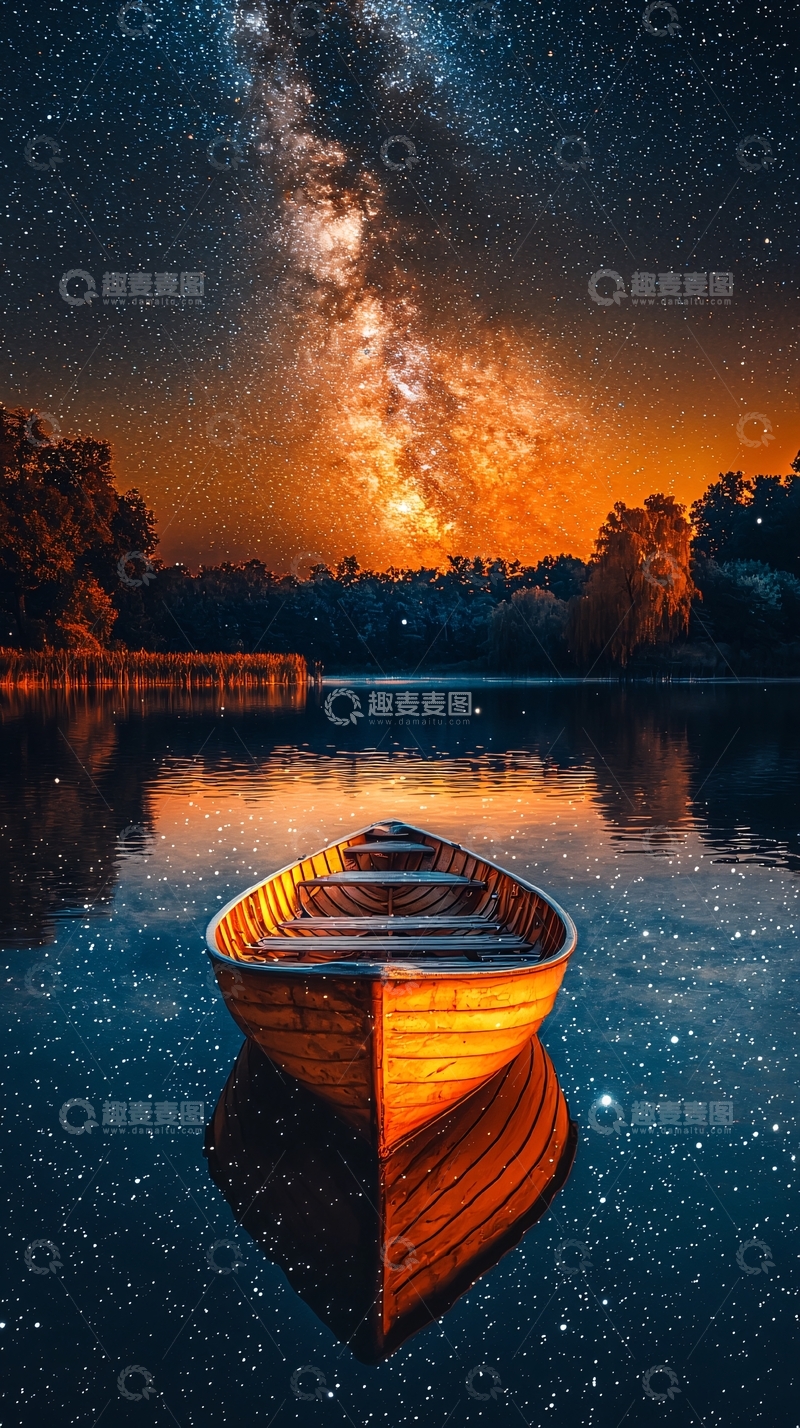 高清大图下载【趣麦麦图】星空下的小船