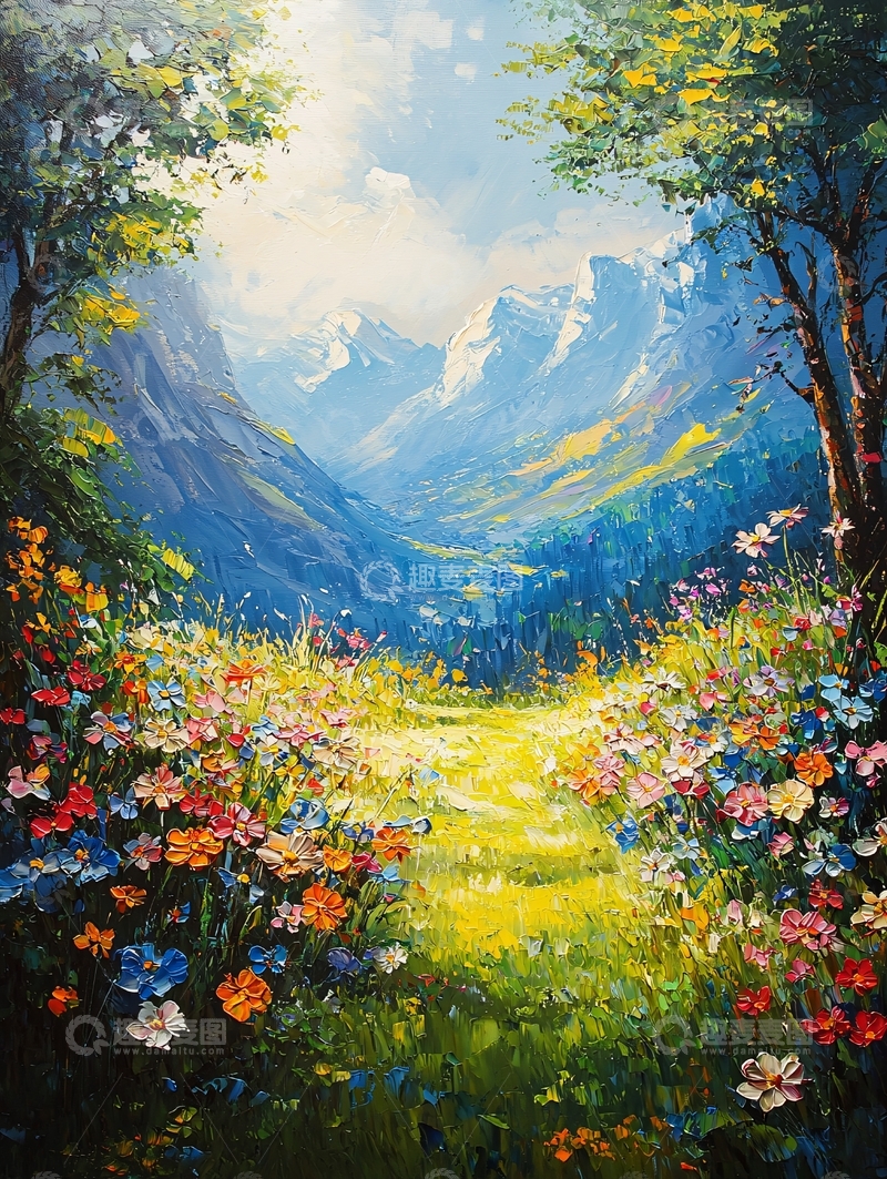 高清大图下载【趣麦麦图】鲜花盛开的山谷风景