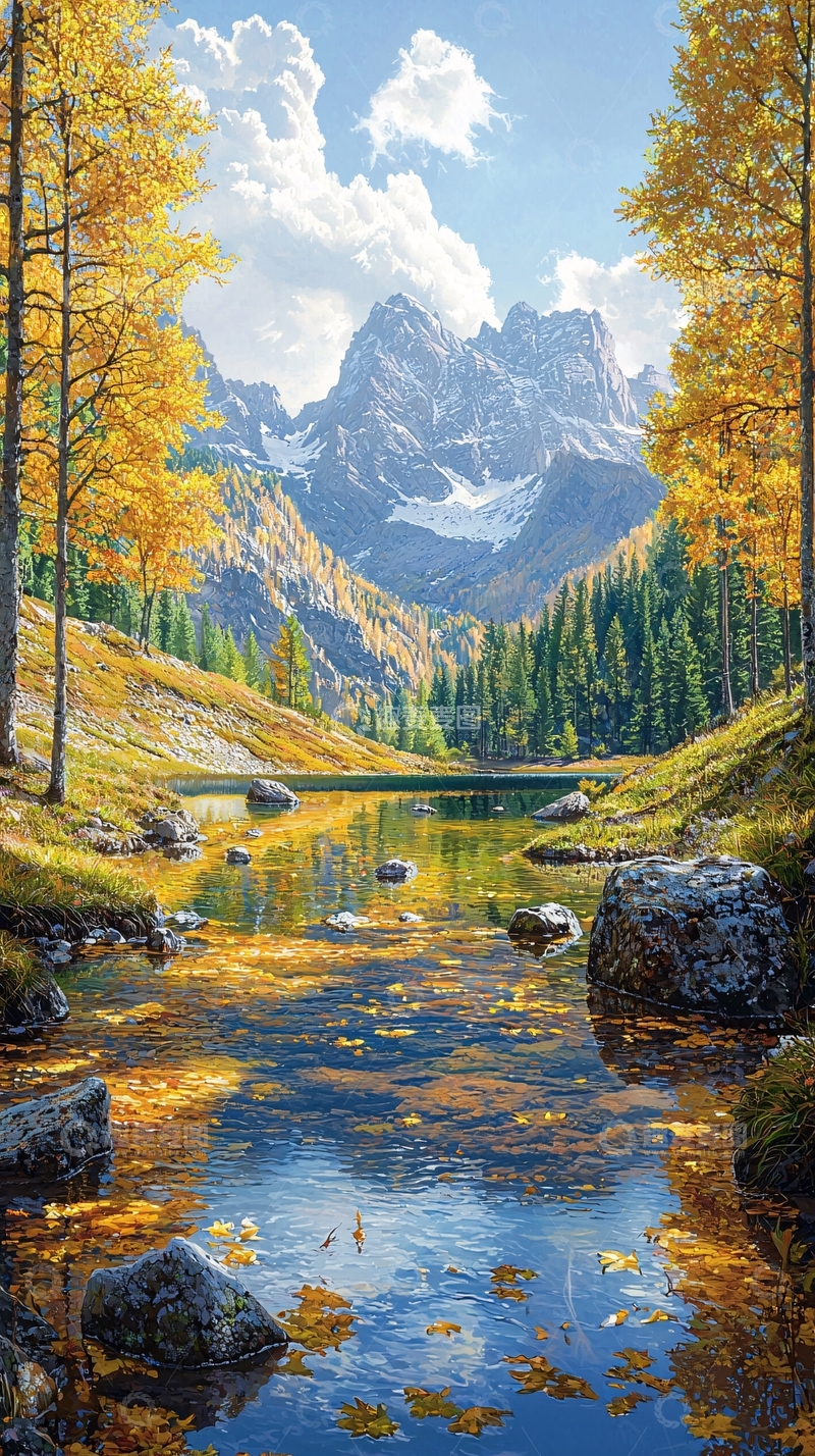 高清大图下载【趣麦麦图】秋日山间湖泊美景