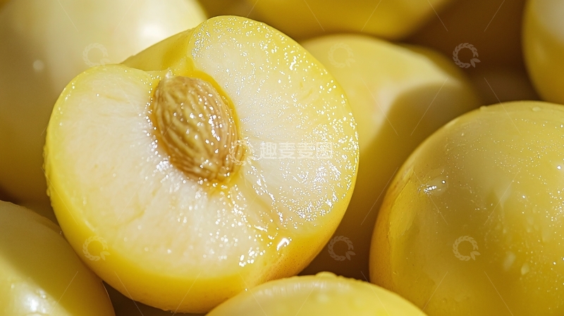 高清大图下载【趣麦麦图】新鲜金黄李子剖面特写