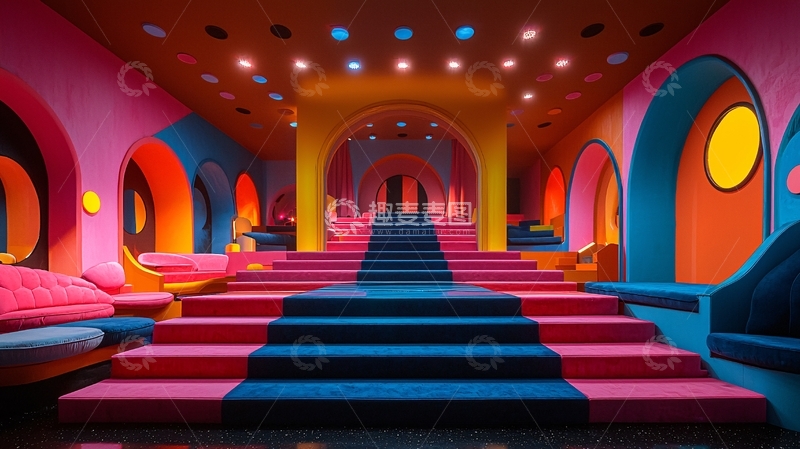高清大图下载【趣麦麦图】复古彩色阶梯长廊